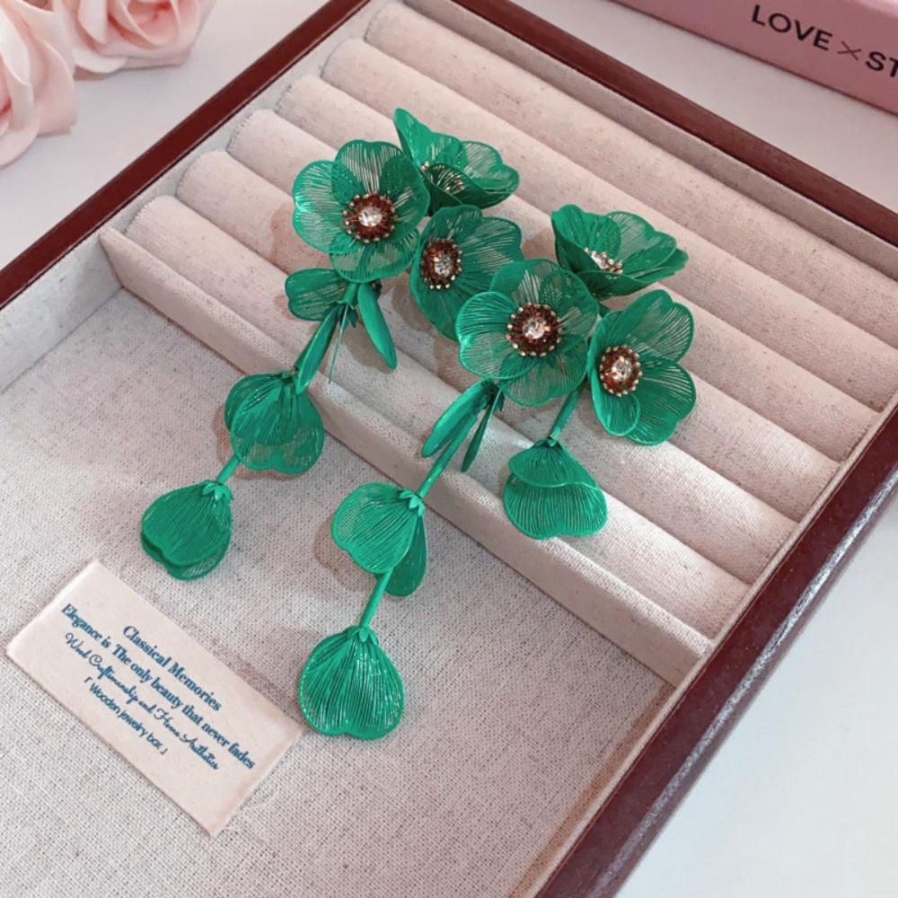 Temperament Women Earrings Light Luxury Stud Earrings Korean Big Flower Long Tassel Earrings Party