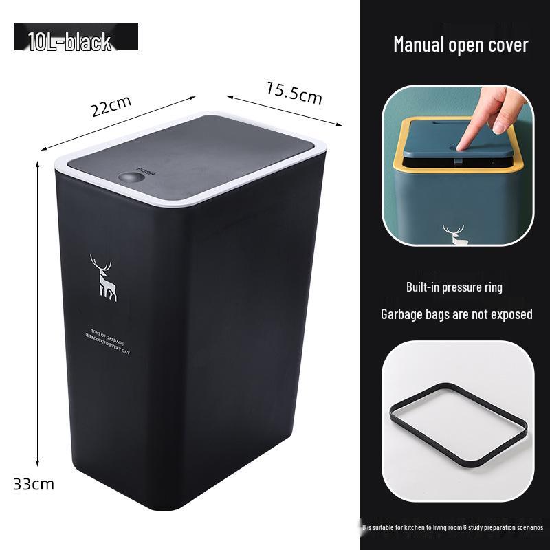 Press-Type Trash Can with Lid for Home, Hotel, or Bathroom