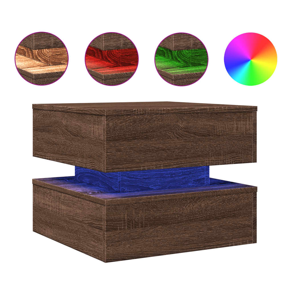 LED Coffee Table In Brown Oak Look 50 X 50 X 40 Cm