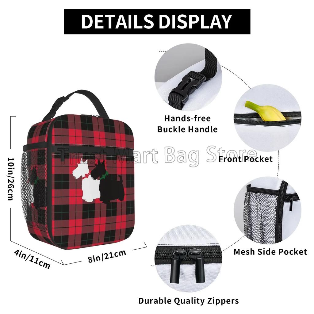 Cute Scottie Dog Pattern Insulated Lunch Bag for Women Boys Girls Reusable Thermal Lunch Tote Box for Work School Travel Picnic
