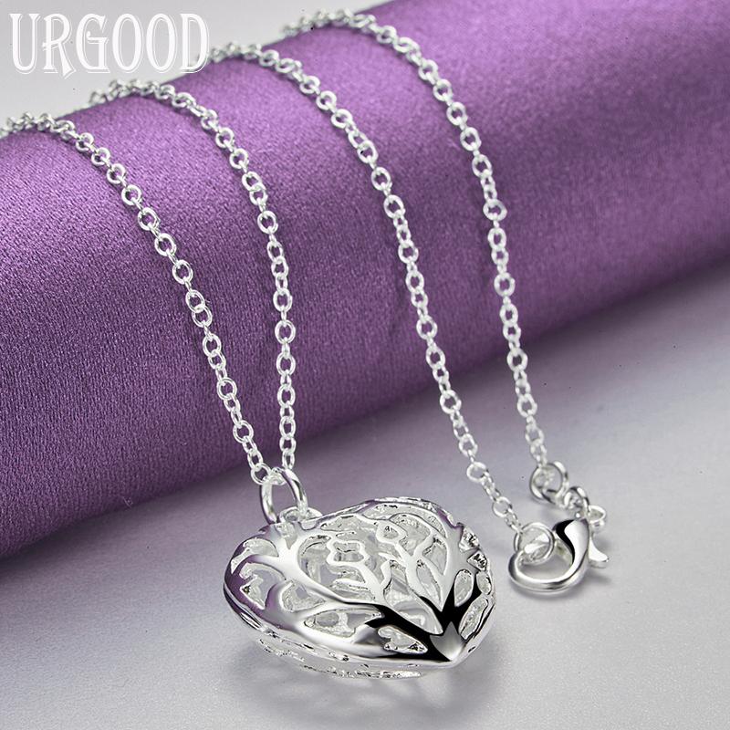 925 Sterling Silver Hollow Heart Ball Pendant Necklace Jewelry