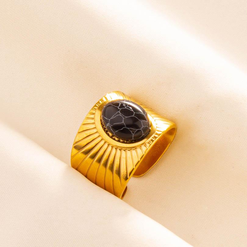 Novo Anel Vintage de Pedra Natural para Mulheres Homens Metal Cor Prata Anéis Geométricos da Moda Joias Impermeáveis de Aço Inoxidável