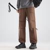 Men's American Style Pleated Softshell Outdoor Pants - Windproof, Waterproof, Loose Fit, Plus Velvet for Autumn & Winter Sports