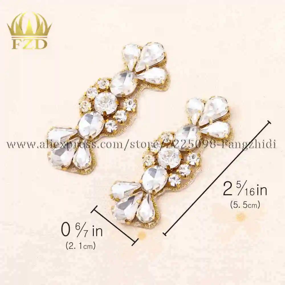 

FZD (2PCS) Bow Shape Rhinestone Applique Hot Fix Silver Rose Gold Color for Dress Hair Accessory DIY Iron on Nail Rhinestones