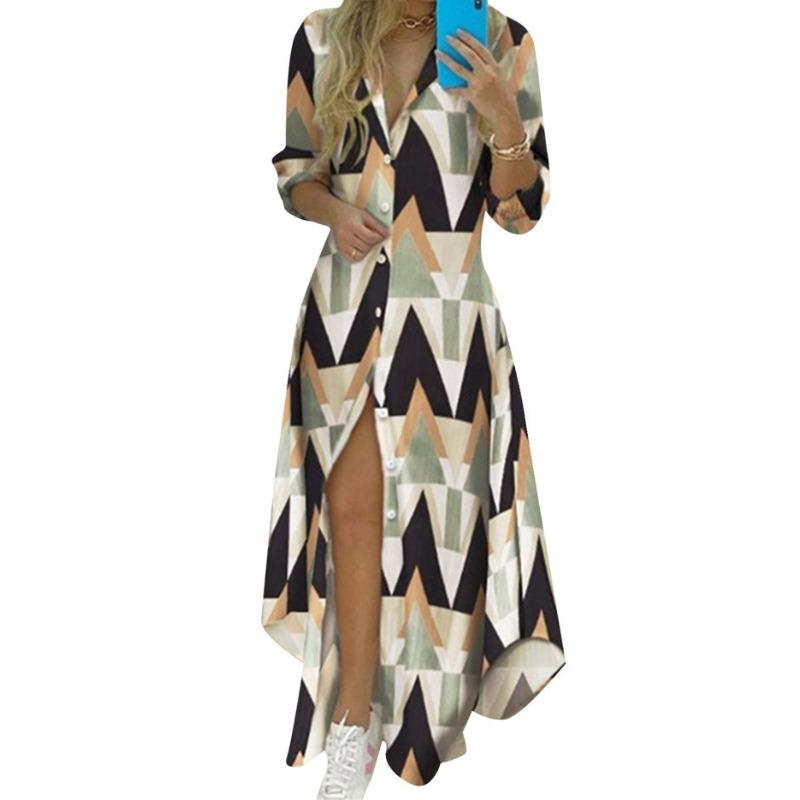 

Весна та Літо Нова Мода Принт Сорочка з Довгим Рукавом Сексуальна Сукня 3XL