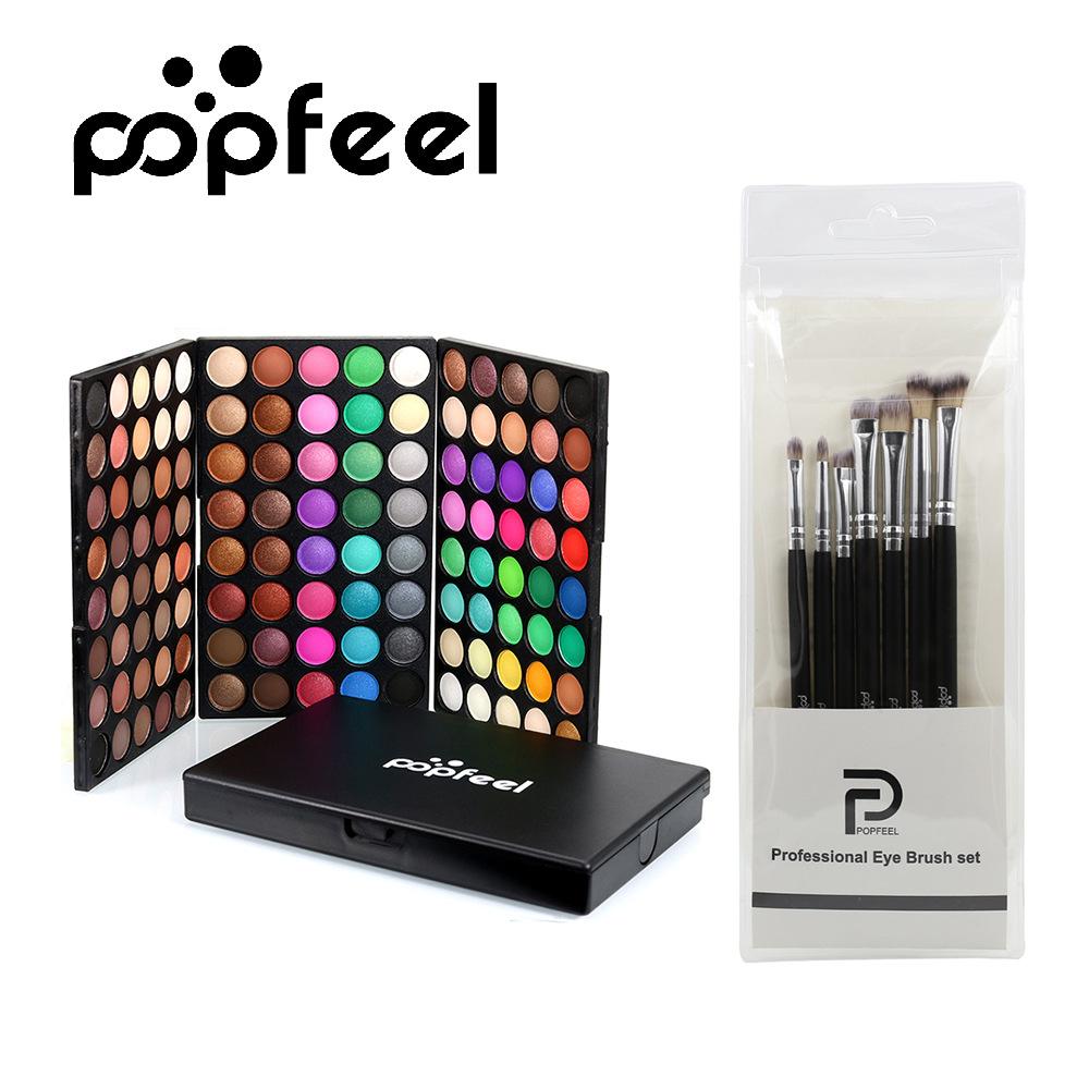 

POPFEEL Набор для макияжа 120 цветов Тени для век Перламутровый матовый макияж 7 Набор кистей для теней для век