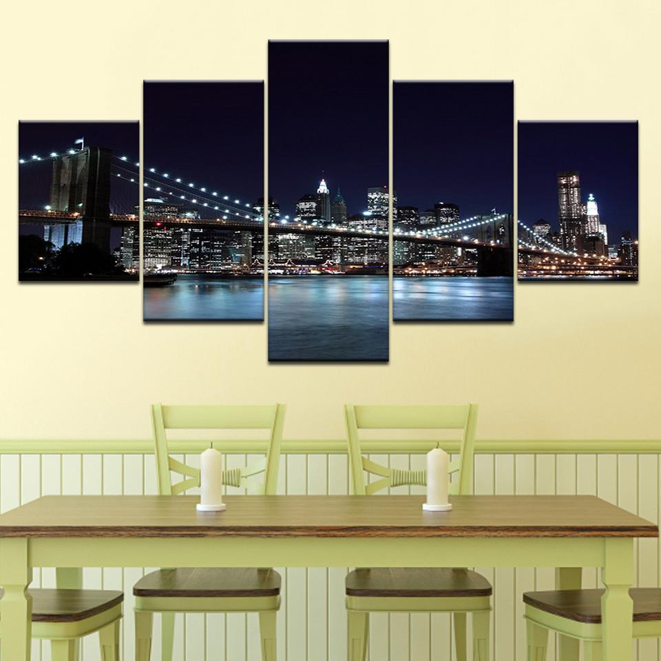 

5 Panels Brooklyn Bridge Canvas Art Printed Wall Art modern Modular HD Print Poster painting for Living Room Home Decor 20x35 20x45 20x55cm