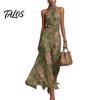 Abito Lungo in Chiffon Floreale da Donna, con Scollo all'Americana, Senza Maniche, Arricciato, Collo Alto, da Ospite di Matrimonio, Cocktail, da Sera