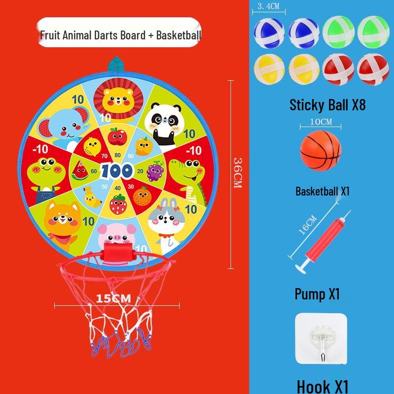 Kids' Educational 2-in-1 Basketball Hoop & Dartboard Indoor Sports Toy