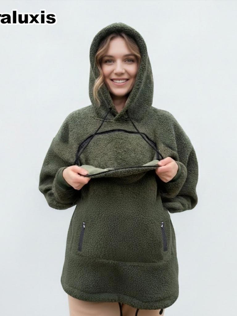 Fleece Hooded Sweatshirt Poncho Loose Casual Warm Sweater