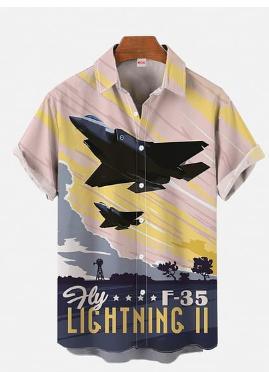 Fighter Series 1D Digital Printing Men's Hawaiian Shirt Short Sleeve Wholesale