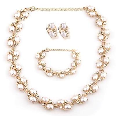 Latest Stylish Design Fancy Pearl Bracelet Earrings Necklace Jewellery Set for Women Valentine Gift for Girlfriend