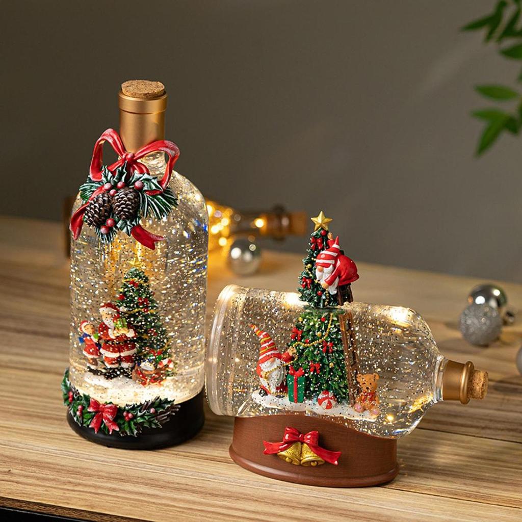 Music Case Christmas Message In A Bottle Christmas Snow Globe Musical Wine Bottle Holiday Ornament For Children'S Birthday Gift