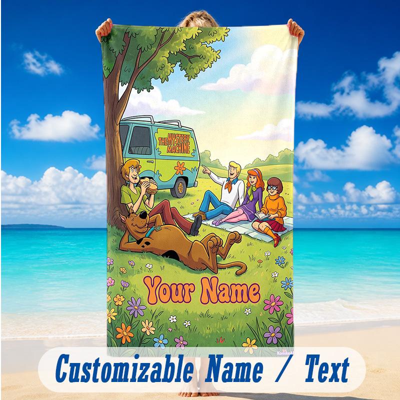 Beach Towel Custom Name Text, Quick Dry Large Towel For Beach HomeScooby-Doo