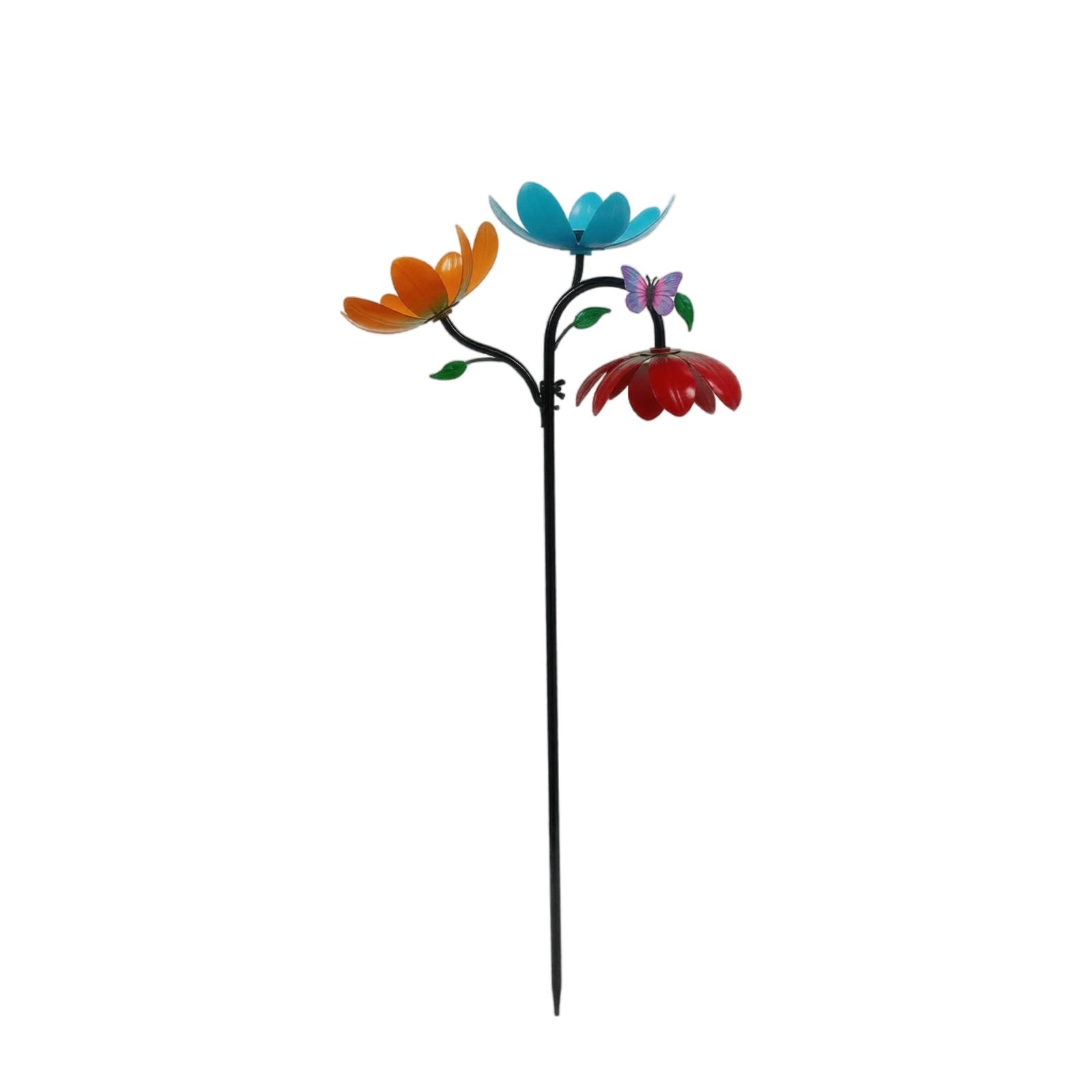 

Solar Powered Garden Flower Spinner Light Outdoor Decorative Yard Stake with Three Spinning Flower Heads and Butterfly Accent one size