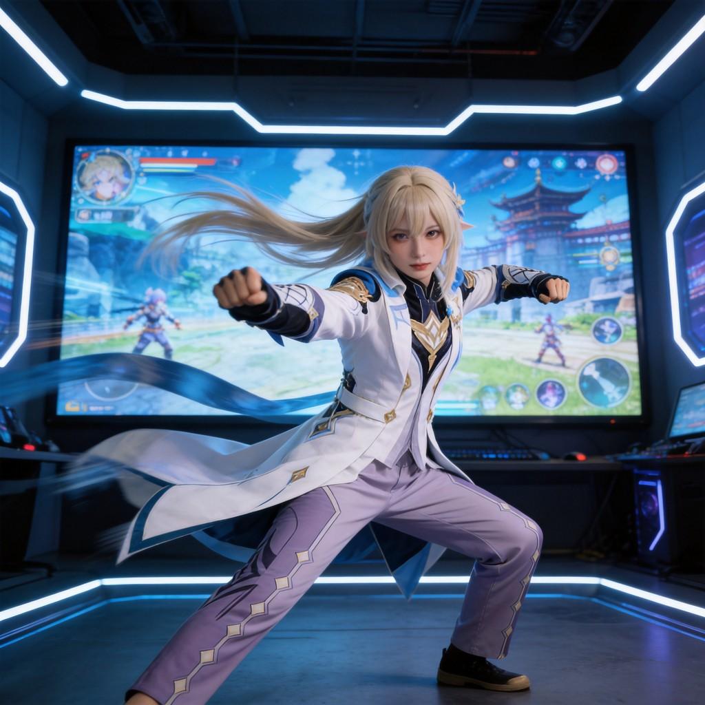 Disfraz Cosplay de Lumine Aether de Genshin Impact con Tejido de Poliéster para Role Play de Anime