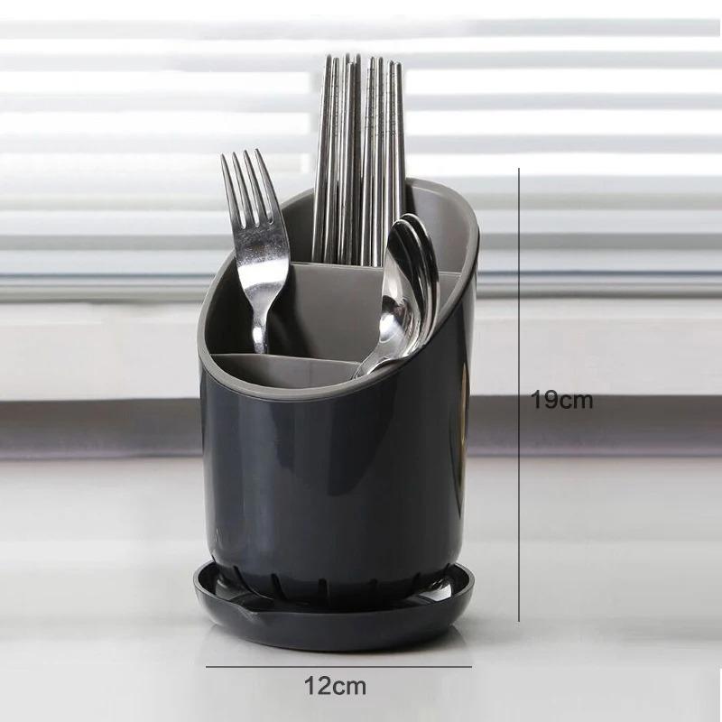 1Pc Plastic Tableware Storage Rack with Drain Tray Chopsticks Knife Spoon Fork Drainage Rack for Household Kitchen Organization