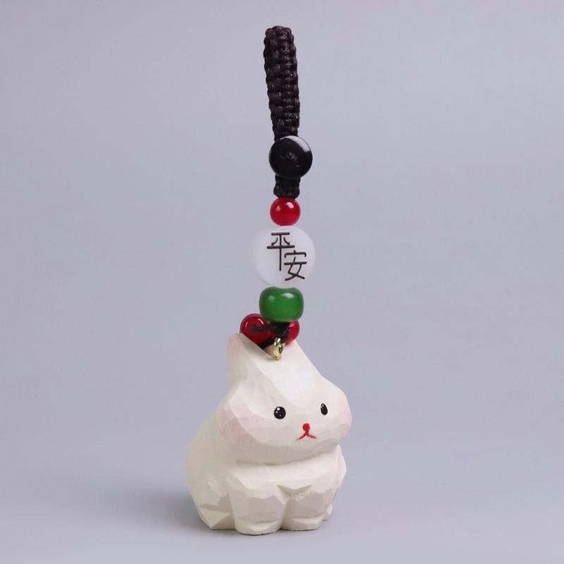 Hand Carved Wooden Rabbit Keychain Lightweight Portable Design Car Keyring Cartoon Animal Bag Hanging Accessory