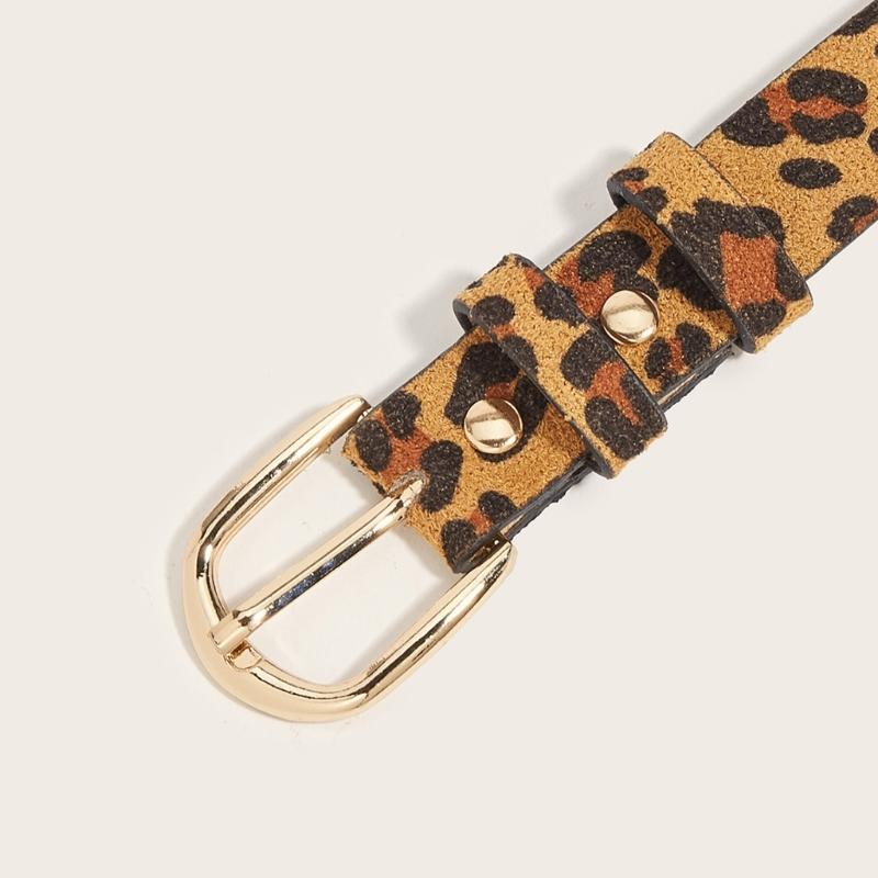 Contemporary Brown Animal Print Waistband For Trousers Synthetic Leather Accessory With Small Metal Decoration