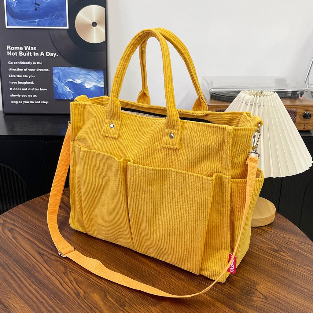 Corduroy Shoulder Tote Bag For Women Large Capacity With Zipper Closure For Daily Use