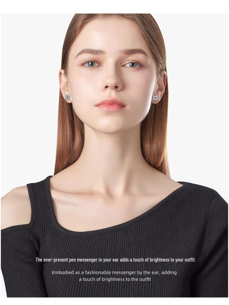 D-Color Moissanite Stud Earrings with Micro-Paved Four-Prong S925 Sterling Silver