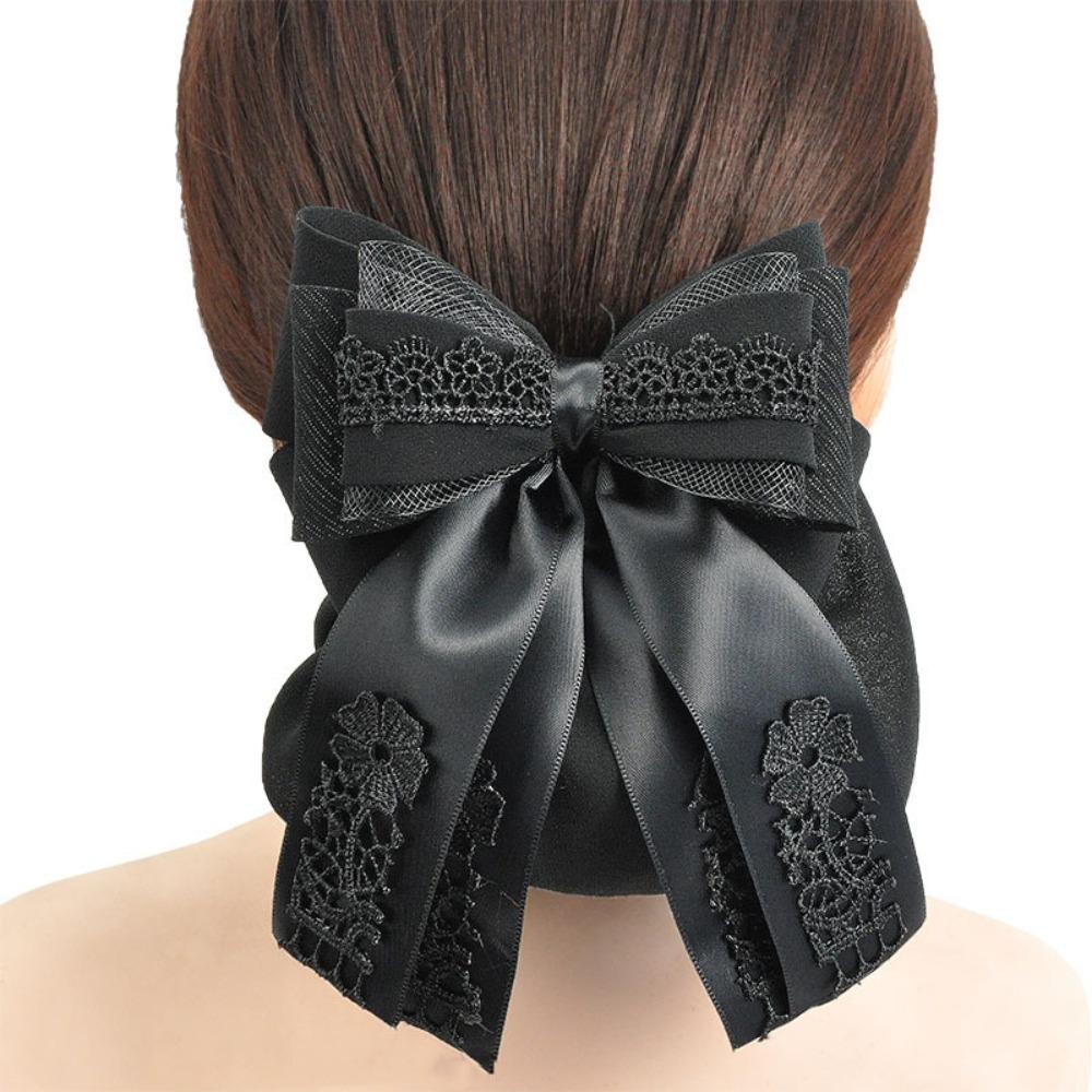 Elegant Ribbon Bowknot Hair Cover Classic Lace Work Hairnet  For Women Girl Hair Accessories