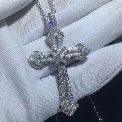 Collier pendentif grande croix de jésus en cristal étincelant pour femmes et hommes, pendentif de fête de mariage avec colliers pour femmes et hommes, bijoux