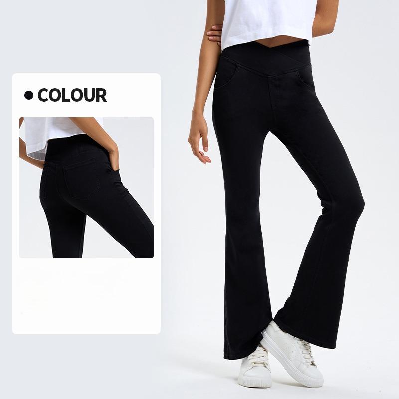 

Весенние и осенние новые женские повседневные расклешенные брюки из эластичного денима с высокой талией 2XL чёрный