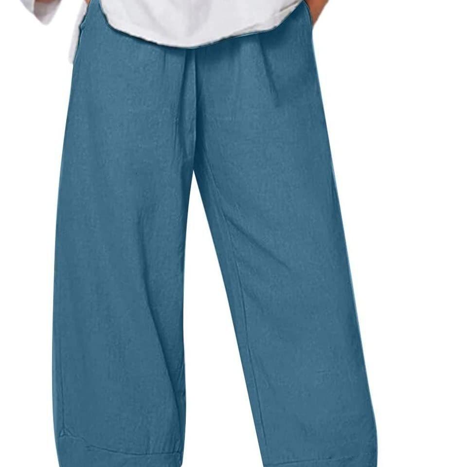 

Летние новые однотонные брюки женские большие размеры простые свободные повседневные брюки Nine-minute 5XL озеро синий