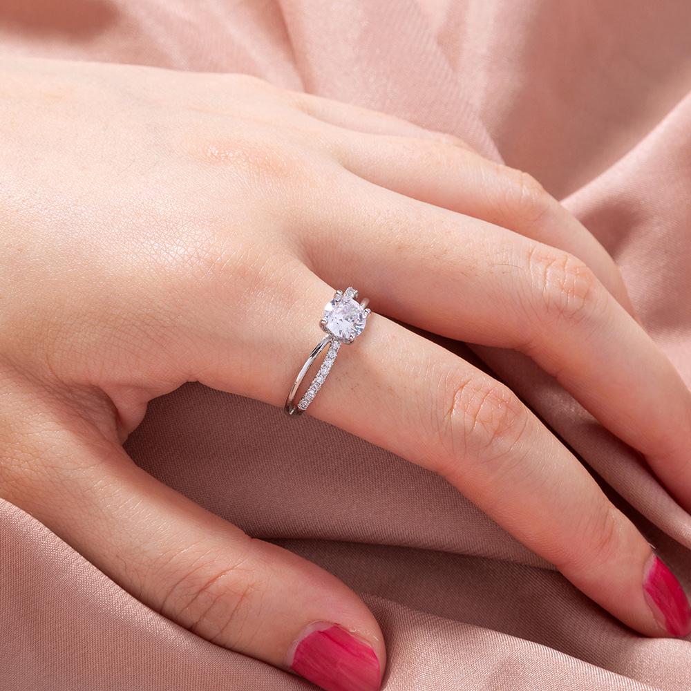 Trendy European & American Adjustable Zircon Rectangle Gemstone Ring for Women