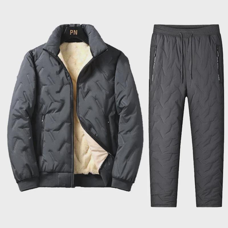 Winter Samt Dick Warm Lässig Zweiteiler: Lockerer Mantel & Vielseitige Hose