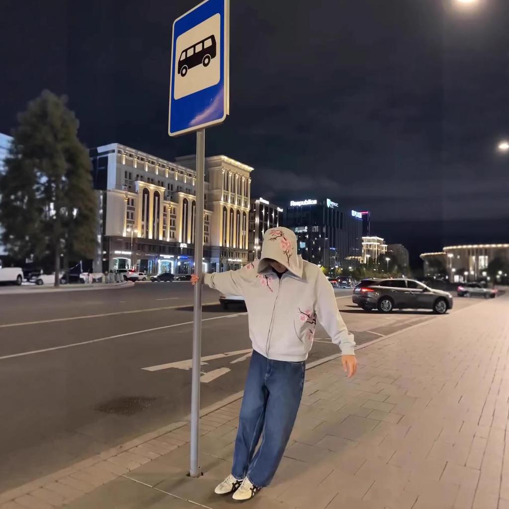 Retro Floral Kirschblüte Bestickt Street Style Unisex Hoodie