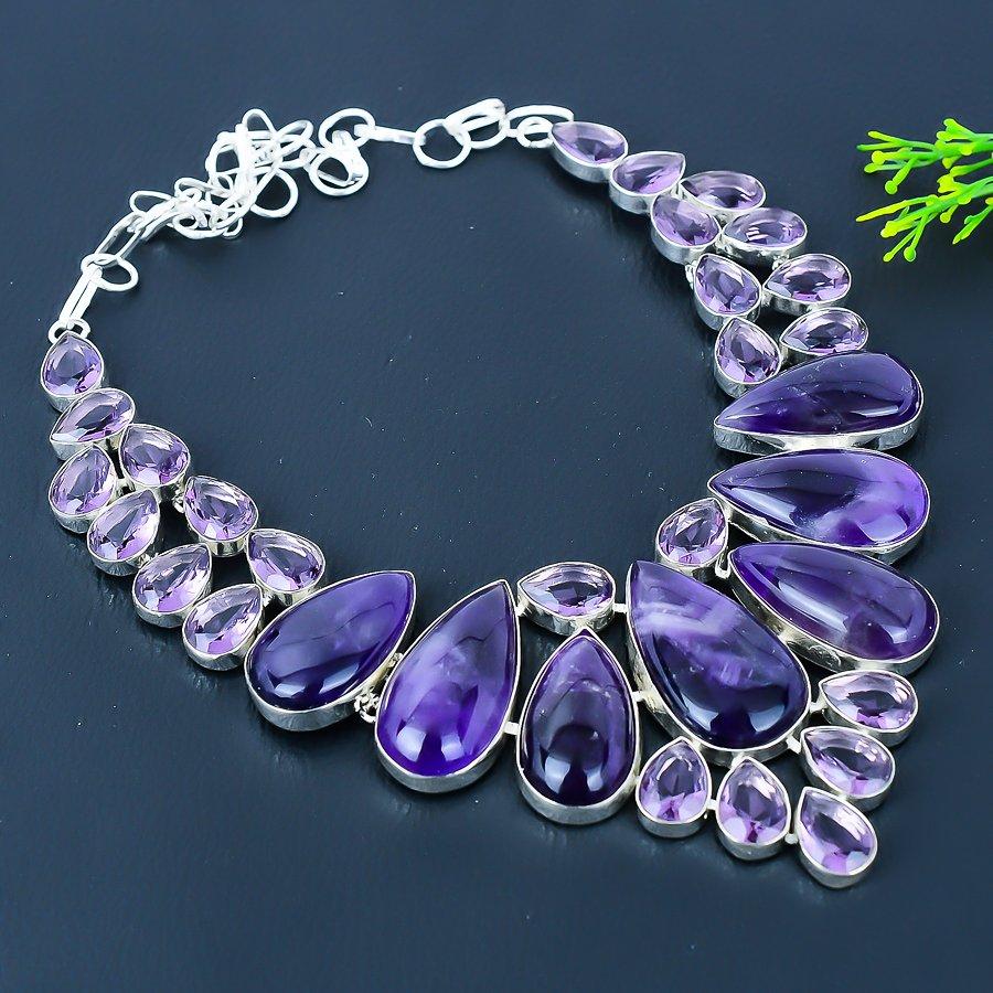 Sage Amethyst, Amethyst Handmade 925 Sterling Silver Jewelry Necklace 18" P2a36