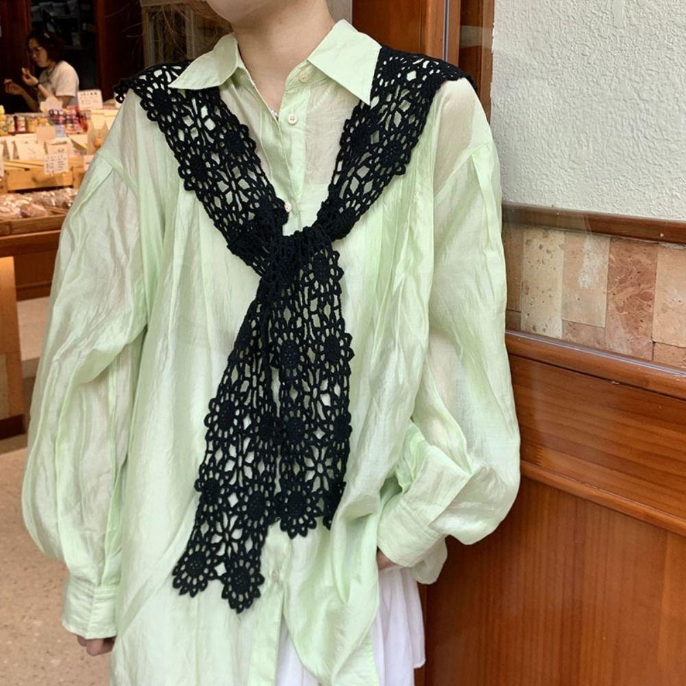 White Lace Scarf Flower Blouse Shoulders Fake Collar Simple Hooded Scarves  Female