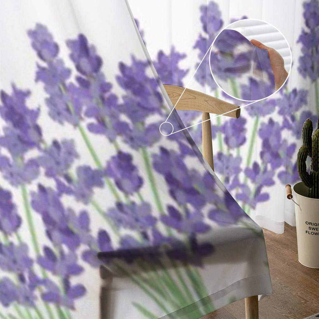 Lavender Flowers Luxurious Chiffon Sheer Curtains for Living Room Bedroom Decoration Window Voiles Tulle Curtain