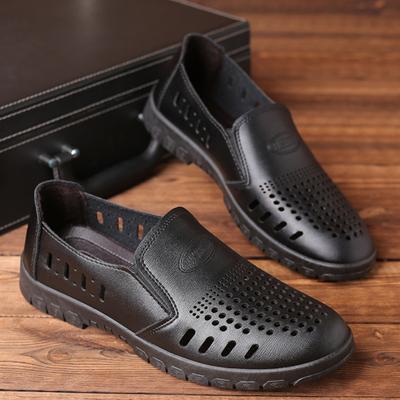Sandales creuses d'été pour hommes, chaussures d'affaires en cuir, mocassins respirants, 2024