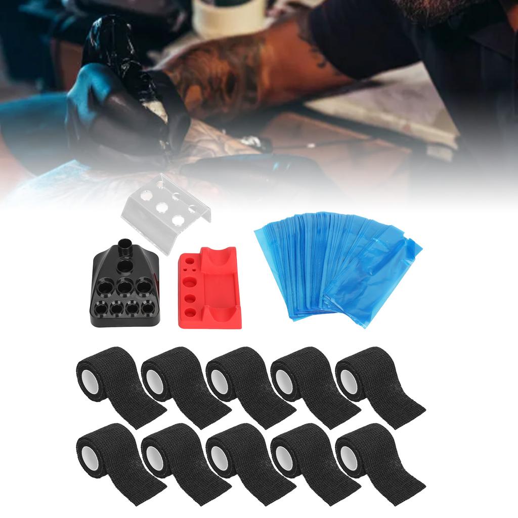 10pcs Tattoo Pen Elastic Bandage 200pcs Blue Tattoo Machine Pen Covers 3pcs Tattoo Ink Cup Holder Color Rack