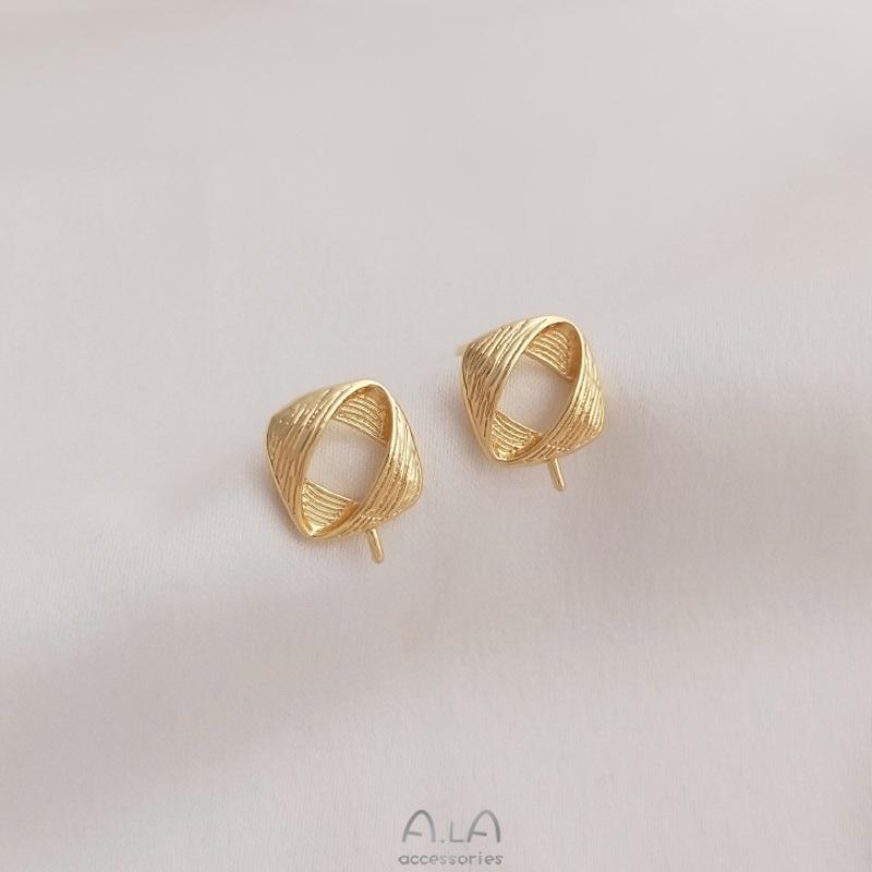 14K Gold-filled Brushed Square Stud Earrings with 925 Silver Pins for DIY Pearl Setting.