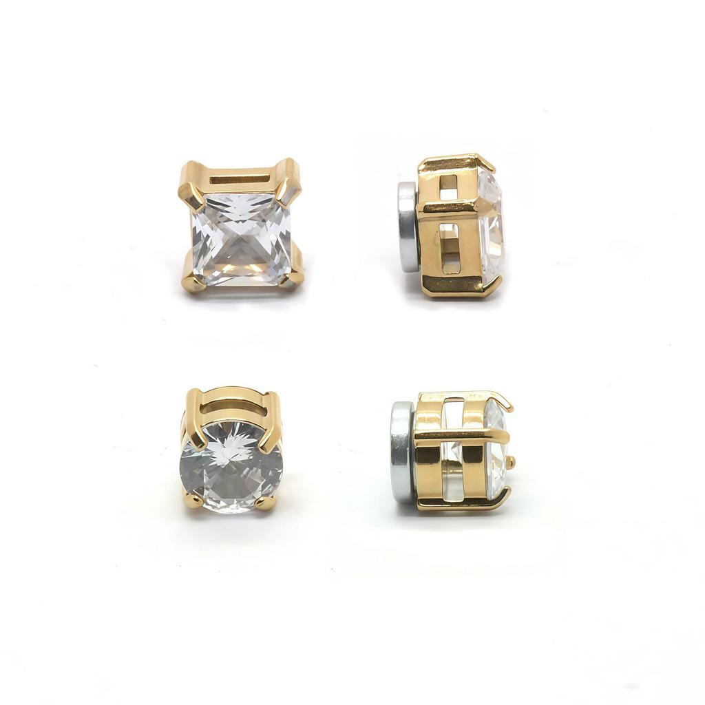 Zirconia Magnetic Ear Clips | No Piercing Faux Stud Earrings for Couples In Stainless Steel