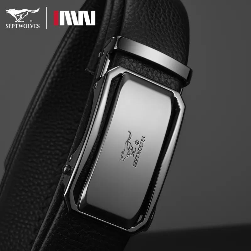 Seven Wolves Men s Genuine Leather Automatic Buckle Belt - Authentic Cowhide Waistband for Business, Holiday Gift 125 cm чёрный