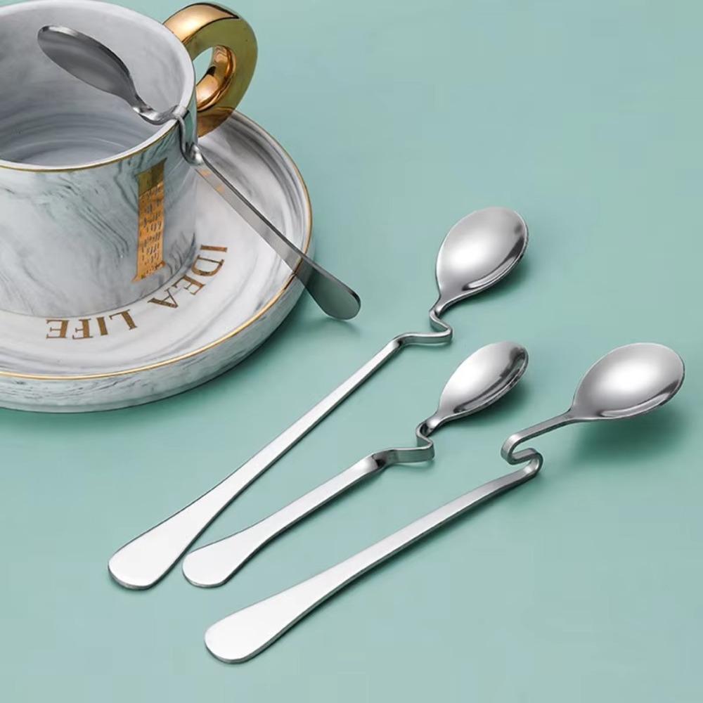 4pcs Stainless Steel Hanging Cup Spoon Twisting Teaspoons Polished Coffee Spoon Set  Cafe Supplies