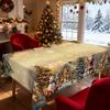 1 Piece Of Christmas-Themed Gold-Printed Tablecloth, Vintage Style, Featuring Santa Claus, Snowmen, Farmhouse, And Christmas Tree Designs, Suitable Fo