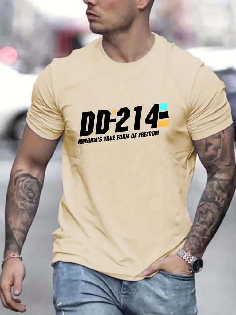 Pánské 100% čisté bavlněné letní volné ležérní nakupování pohodlí DD214 dopisní potisk velké tričko s kulatým výstřihem a krátkým rukávem