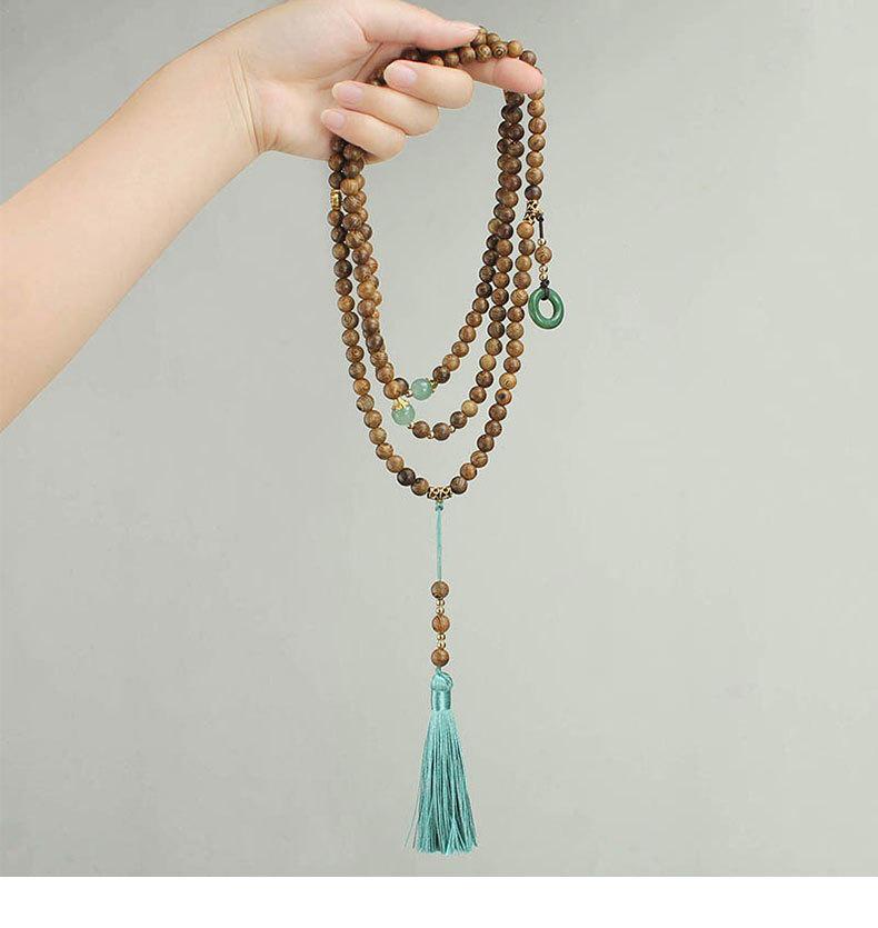 Chinese National Style Cedar Wood Tassel Necklace & Crossbody Chain for Women - Hanfu Qipao Long Sweater Accessory