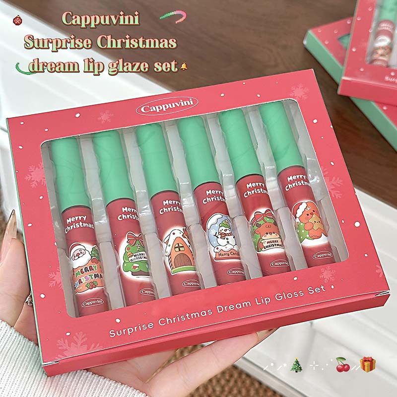 Cappuvini Christmas Surprise 6 Piece Liquid Lipstick Gift Set Matte Velvet Long Wearing Festive Colors Holiday Party Present 12g