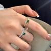 Peacock Green Double Layer Diamond Open Ring for Women in Gold-Plated Copper