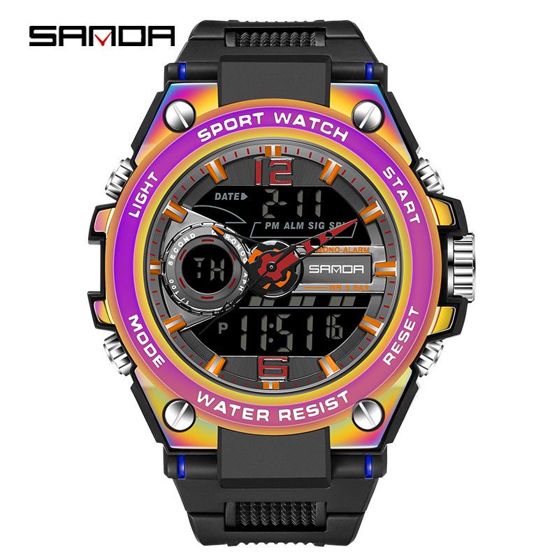 Sanda Men s Military Style Waterproof Watch, Large Dial, Multi-functional, Iridescent Fashion for Students and Trendsetters.
