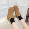 Leather snow boots women's cotton shoes autumn and winter new soft-soled piled thickened warm fluffy shoes flat short boots