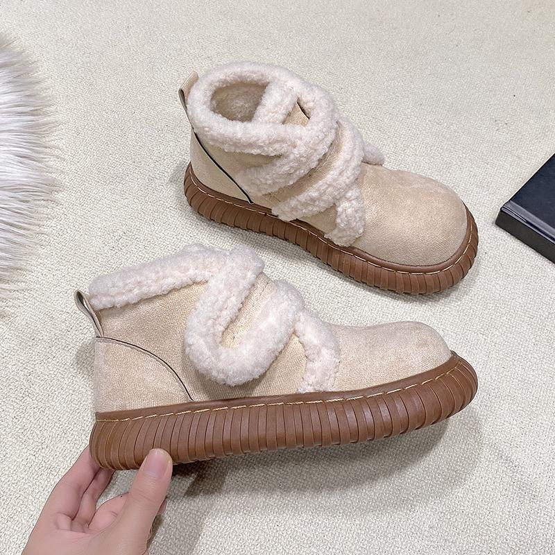 Fashion Aphixta New 4cm Chunky Heel Women Snow Boots Furry Winter Sneaker Shoes Short Plush Ladies Shoes Botas De Invierno Para Mujer