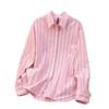 Women's Anti-Curling Striped Shirt - Overlap Design, Loose Fit, Plus Size, Perfect for Spring & Autumn.